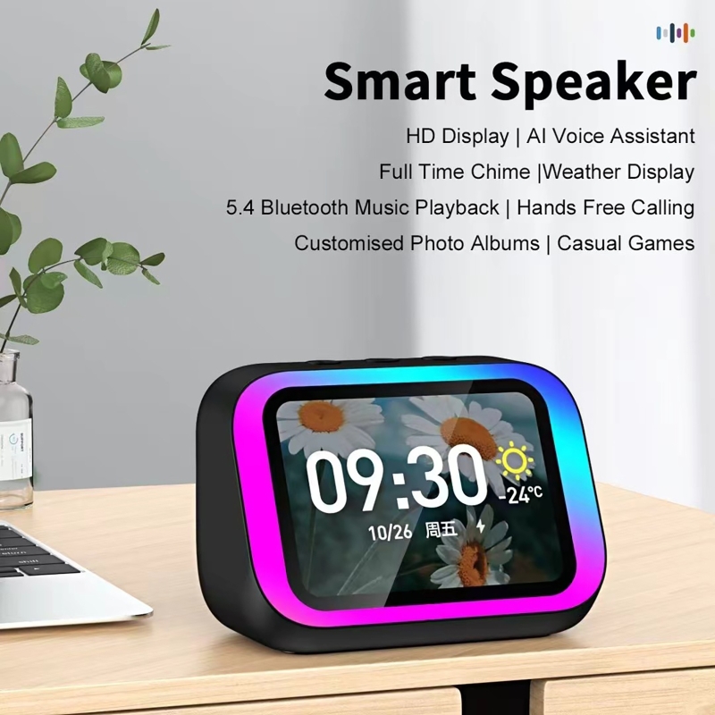 Smart Home Room - AI-stemassistent Bluetooth-luidspreker met RGB-kleurenverlichting Wekker LED-scherm